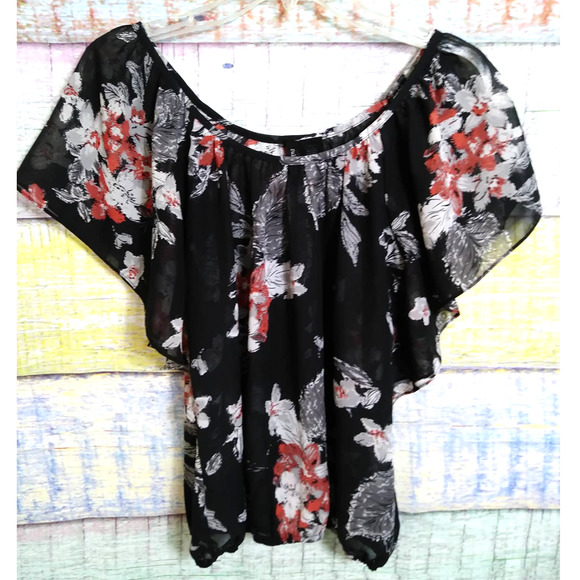 🍒 Full Tilt floral chiffon top size small - Picture 3 of 5